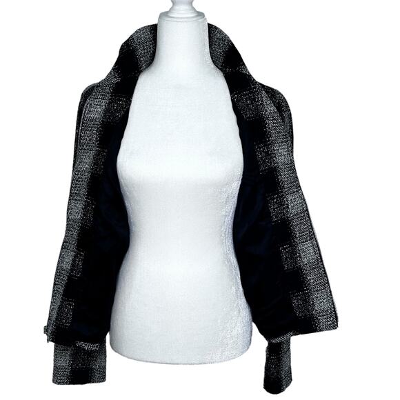 Randy Kemper Black White Plaid Tweed Zip Front Jacket Blazer - Picture 7 of 8
